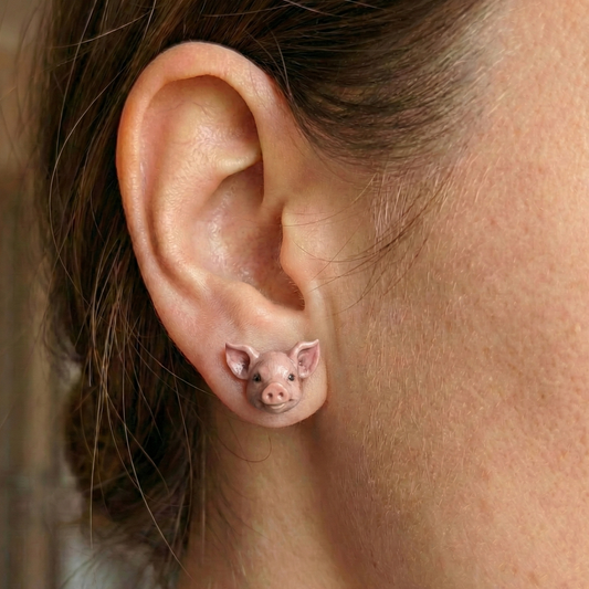 Resin Pig Stud Earrings: Farm Animal Jewelry