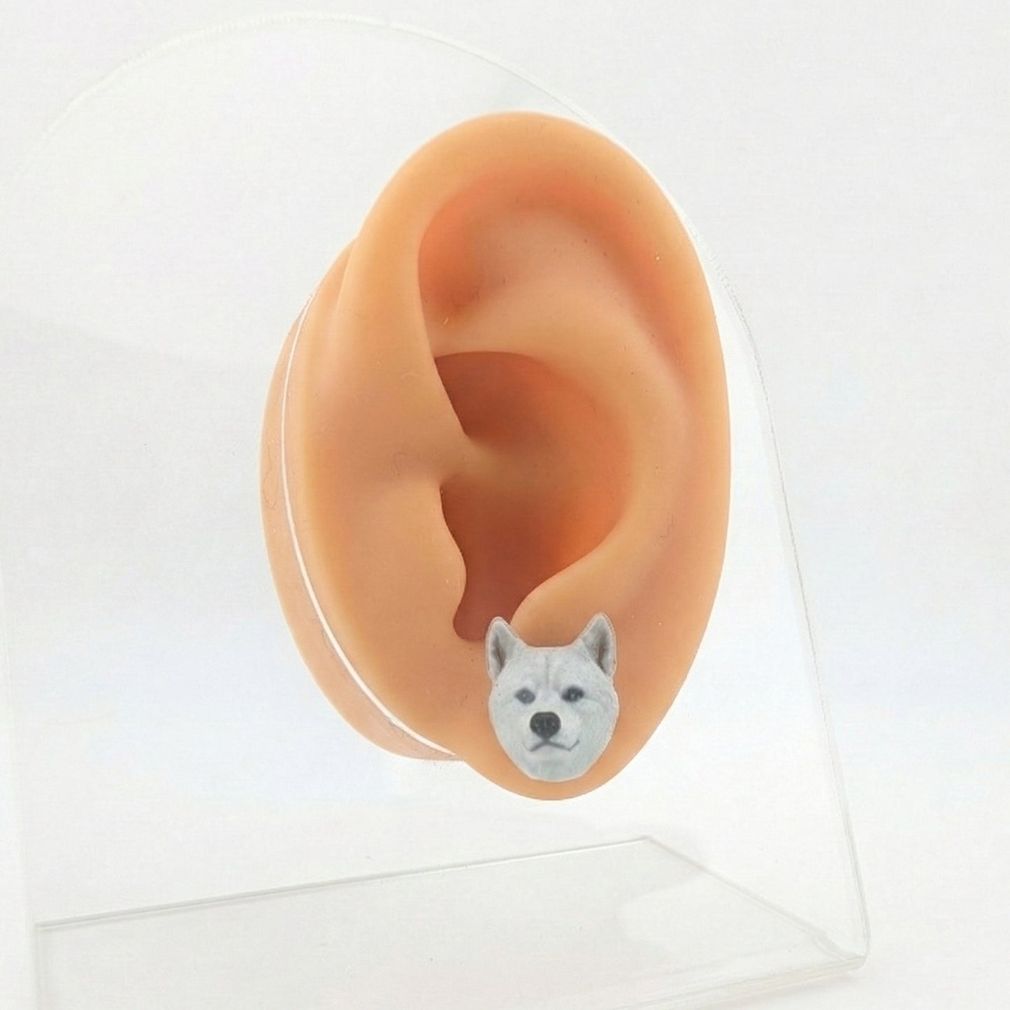 White Husky Earrings, Custom Resin Stud Earrings