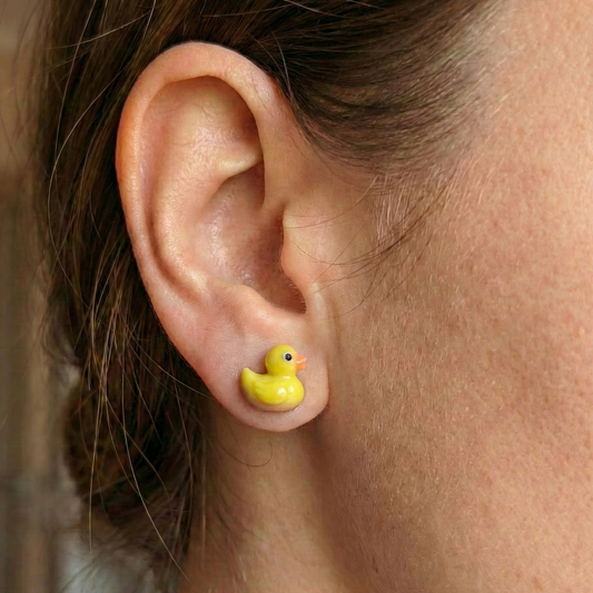 Resin Rubber Duck Stud Earrings: Playful Farm Animal Jewelry
