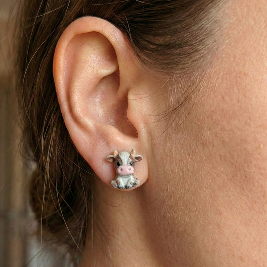 Cow Stud Earrings: Custom Resin Farm Animal Jewelry