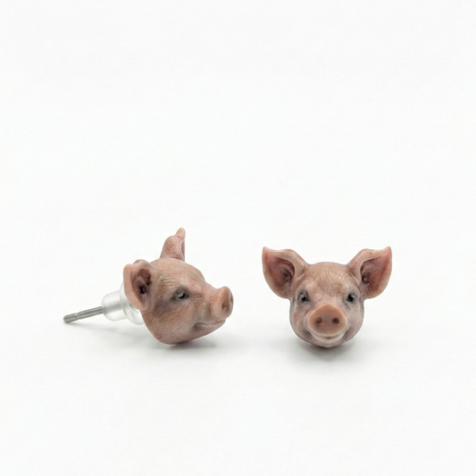Resin Pig Stud Earrings: Farm Animal Jewelry