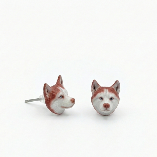 Red Husky Earrings, Custom Resin Stud Earrings