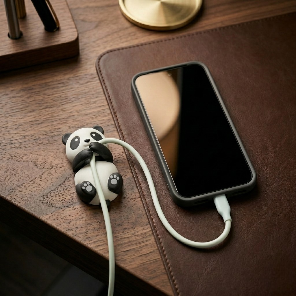 Panda Cable Holder for Desk — Stick-On Phone Charger Organizer