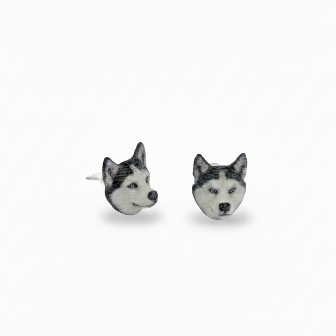 Husky Earrings, Custom Resin Stud Earrings