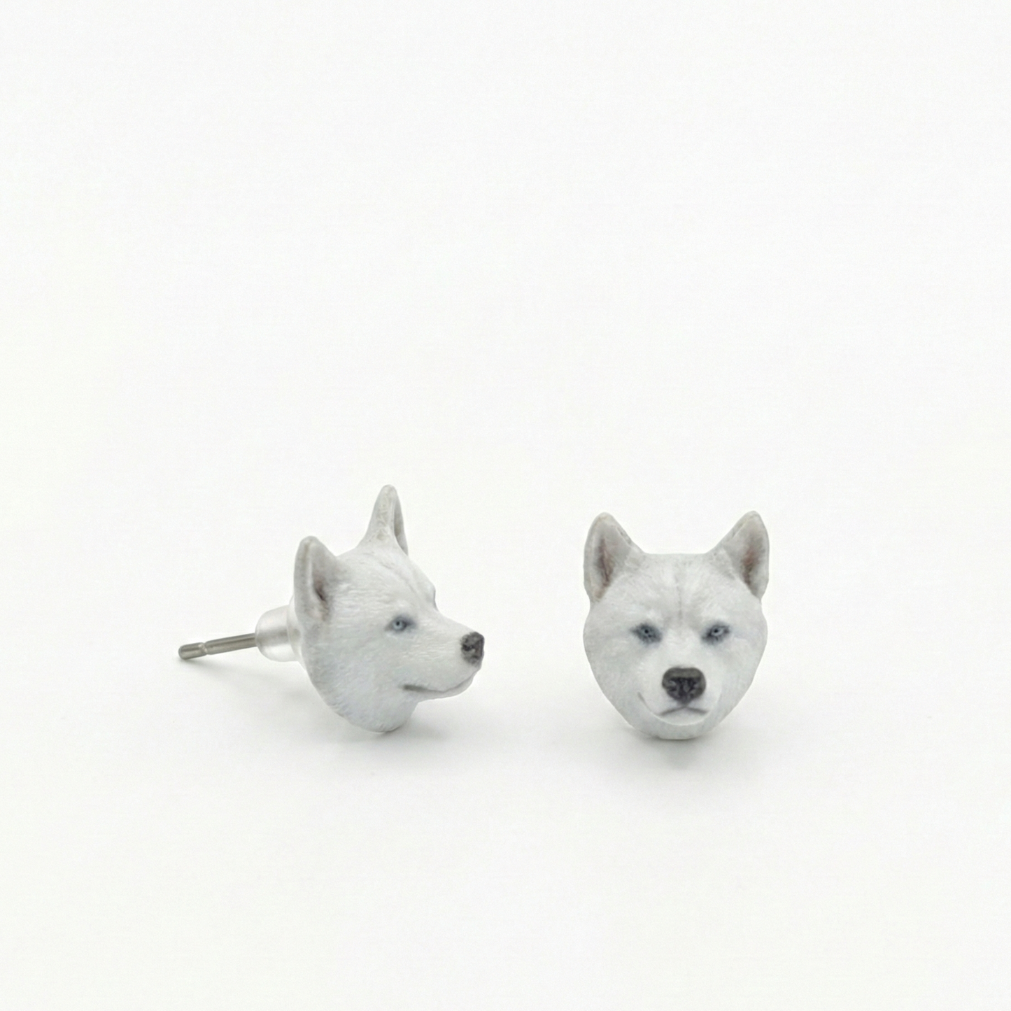 White Husky Earrings, Custom Resin Stud Earrings