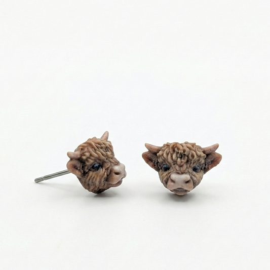 Highland Cow Stud Earrings: Custom Resin Farm Animal Jewelry