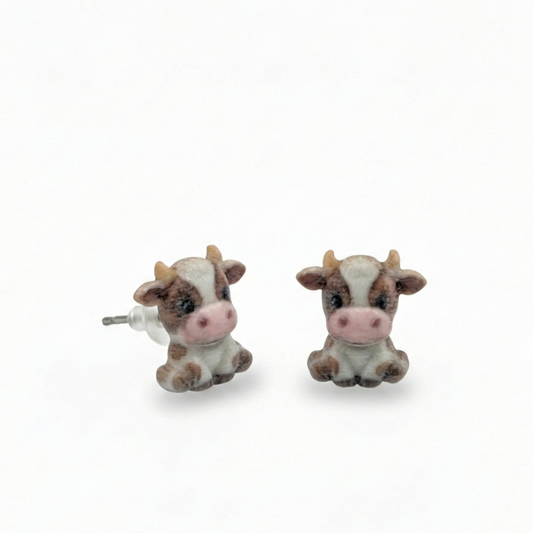 Cow Stud Earrings: Custom Resin Farm Animal Jewelry