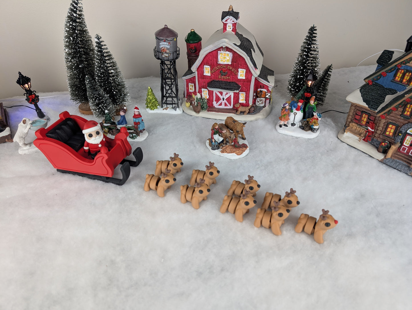 Mini 3D Printed Santa Sleigh and Reindeer Set | Christmas Village Figures | Holiday Desktop Decor