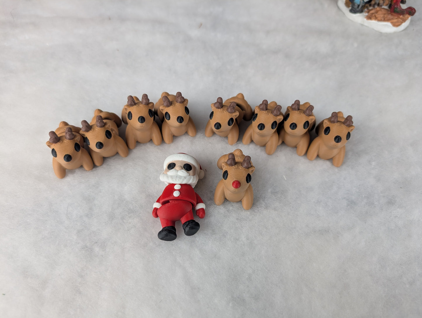 Mini 3D Printed Santa Sleigh and Reindeer Set | Christmas Village Figures | Holiday Desktop Decor