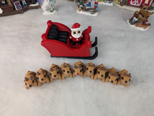 Mini 3D Printed Santa Sleigh and Reindeer Set | Christmas Village Figures | Holiday Desktop Decor