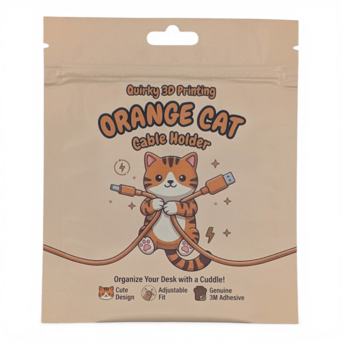 Cat Cable Holder for Desk — Stick-On Phone Charger Organizer